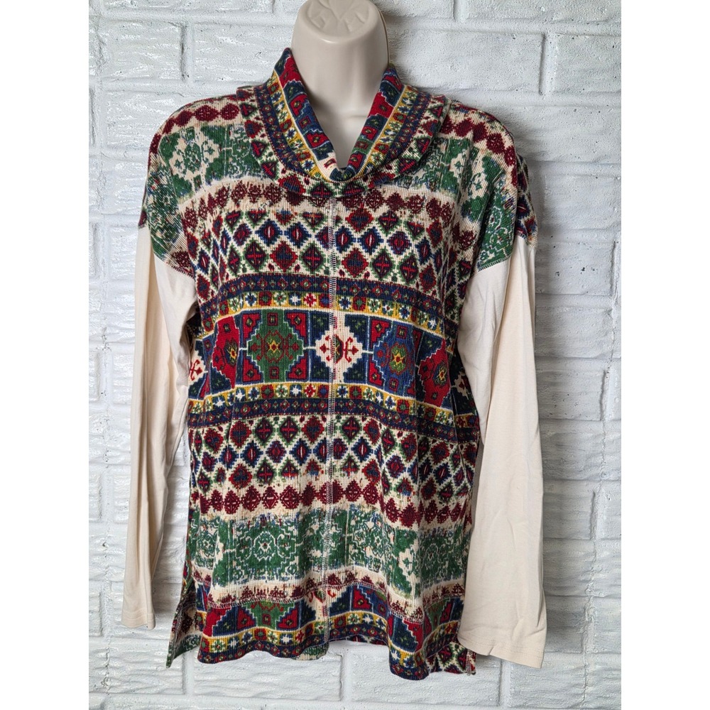 CHAPS long sleeved turtleneck top Women's size Large Red Blue Green long sleeve